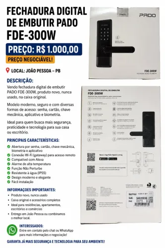 Fechadura Digital PADO FDE-300W Nova - Wi-Fi, Biometria e Senha