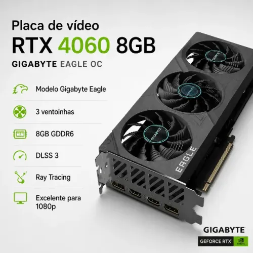 Placa de Vídeo RTX 4060 8GB Eagle 3 Fans ? Excelente Estado