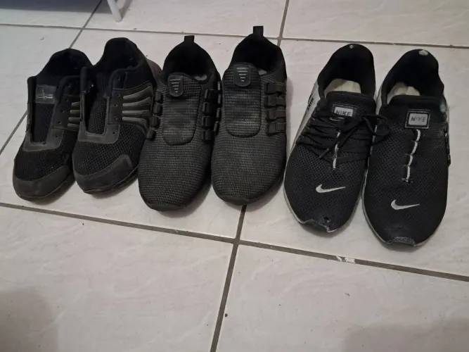 3 tênis usados, 90 os três, 30 separado, acompanha cadarços