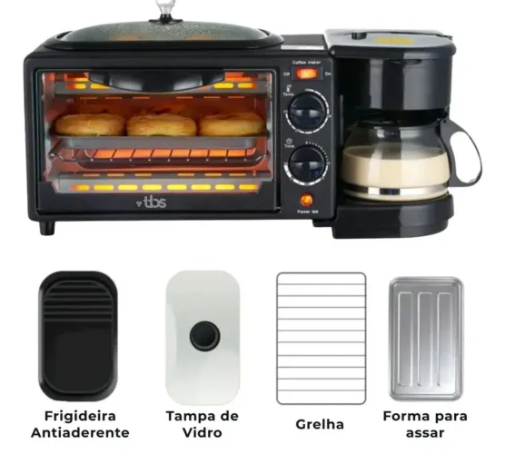 Forno Eletrico 3 em 1 Cafeteira Assadeira Grill