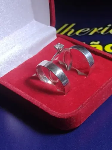 Alianças Casamento Namoro trio Prata 950 Com Anel