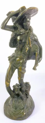 Exuberante e linda Escultura em Metal patinado representando Camponês e seu cachorro *