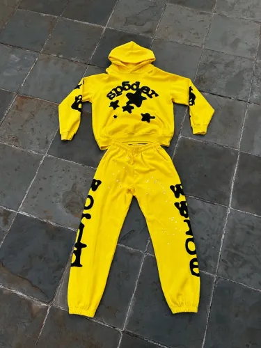 Conjunto de Moletom Tracksuit Sp5der Amarelo
