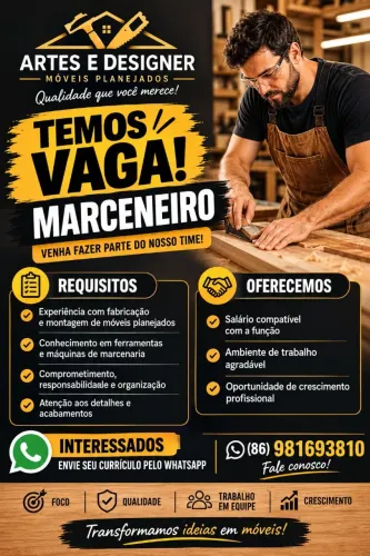Vaga para marceneiro ou auxiliar com experiência