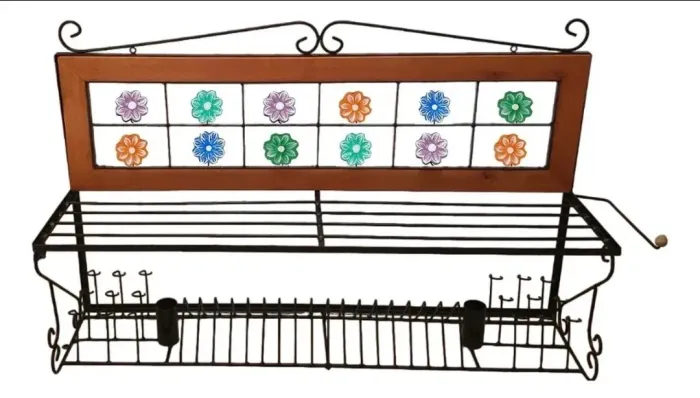 Escorredor de parede grande 1,20 mt Paneleiro Rústico Gourmet em Madeira e Ferro 