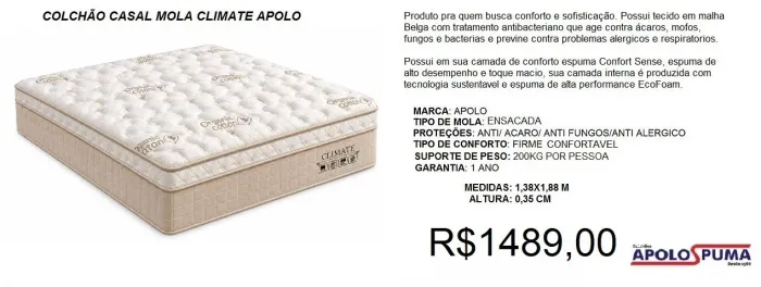 COLCHÃO CASAL MOLAS ENCASACAS 35CM