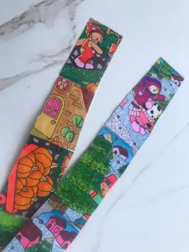 Marca página artesanal pintado à mão - kit 2 unidades - desenho infantil, dobrável