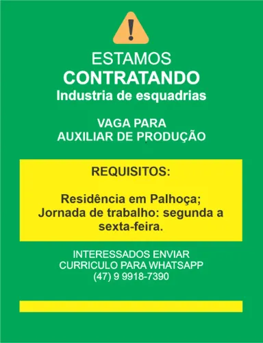 Auxiliar de Produção - com experiência com esquadrias