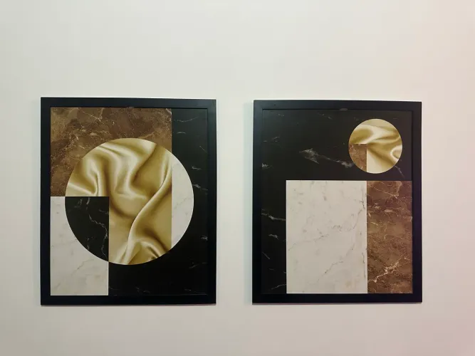Título: Kit com 2 Quadros Decorativos Modernos - Preto, Dourado e Mármore