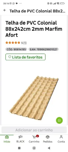Telha de PVC Colonial 88x242cm 2mm Marfim Afort