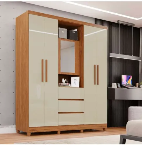 Guarda Roupa Prime 165 com Espelho Cinamomo Off White