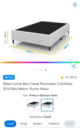 Base Cama Box Casal PLUMATEX TURIM MAX 37x138X188 cm