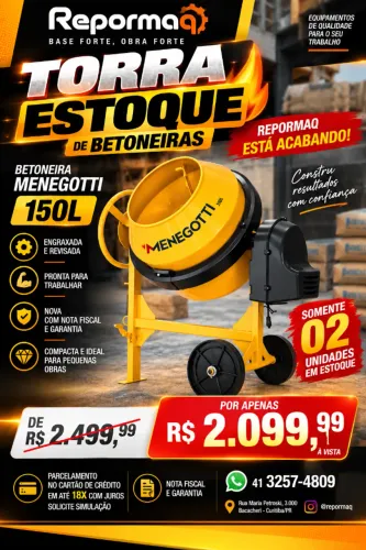 Betoneira Menegotti 150L - Últimas Unidades