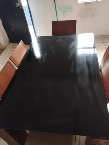 Mesa de Jantar com Tampo de Vidro Preto + 6 Cadeiras