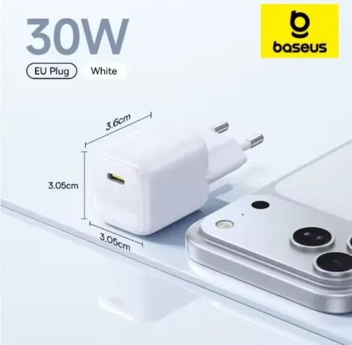 Carregador Baseus 30W GaN + Cabo Baseus 100W Usb-C/C Lacrados Pro seu Iphone
