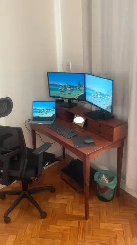 Mesa Escrivaninha Retro Madeira 4 Gavetas 1 Nicho Milano Castanho