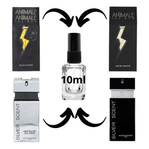 kit 4 decants 10ml cada animale for men, animale animale, infinity silver, silver scent