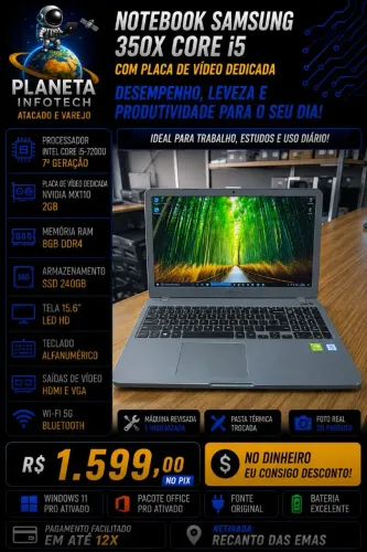 Notebook Samsung core i5 7200U com Placa de vídeo 2gb + 8gb de ram DDR4 + SSD 240gb