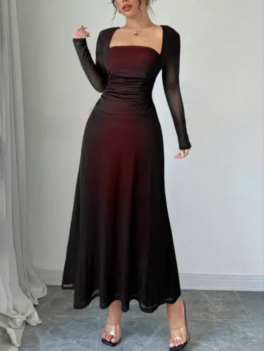 Vestido longo elegante manga comprida gala