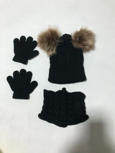 Kit touca, cachecol circular e luva preto