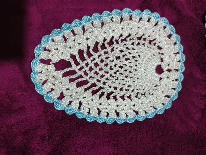 Crochê toalhas 21x16 cm branca / azul