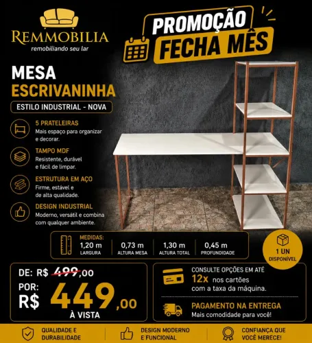 MESA ESCRIVANINHA INDUSTRIAL NOVO - ENTREGAMOS MONTADO
