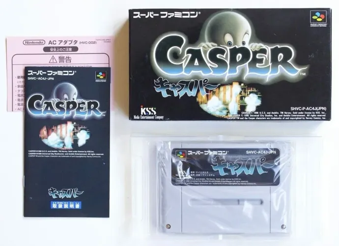 RARO PARA COLECIONADOR Fita Super Nintendo SNES Casper original JAPÃO com caixa e manual