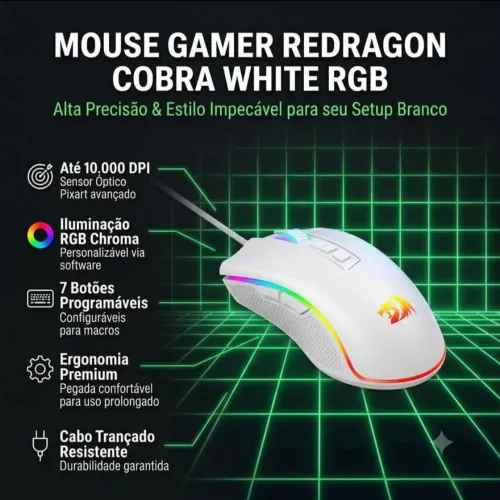 Mouse Gamer Redragon Cobra M711W (Branco) RGB