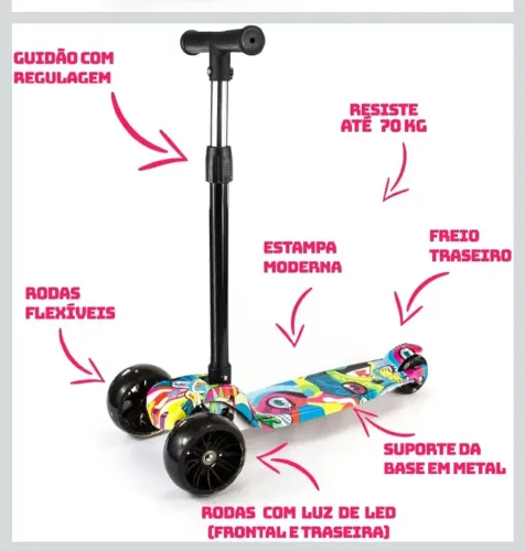 Patinete infantil unissex com led