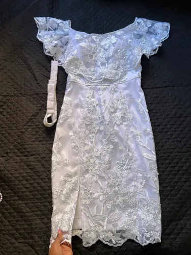Vestido branco feminino de renda casamento civil 