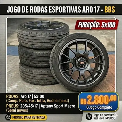 Jogo de Rodas 17. 5x100. Pneus semi novos. 205/45/17