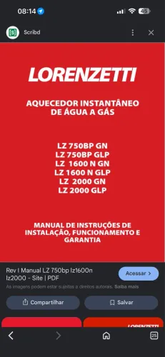 Aquecedor de Água a Gás Lorenzetti LZ 750 BP - Novo na Caixa