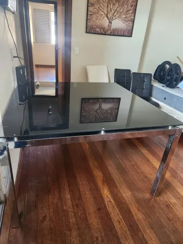 Mesa grande resistente vidro jateado pés inox 