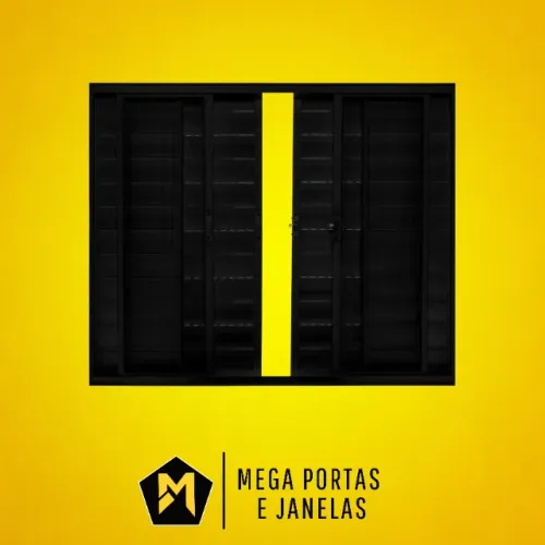 Veneziana Seis folhas Alumínio Preto - Linha 20 (Completa)