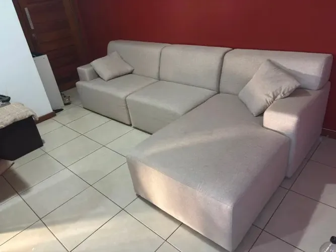 Sofá de Canto com Chaise - Linho Sintético Bege