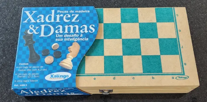Jogo De Xadrez E Damas Xalingo Em Madeira Com Estojo Completo