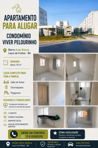Alugo apto 2 quartos | Cond. Viver Pelourinho | Areia Branca
