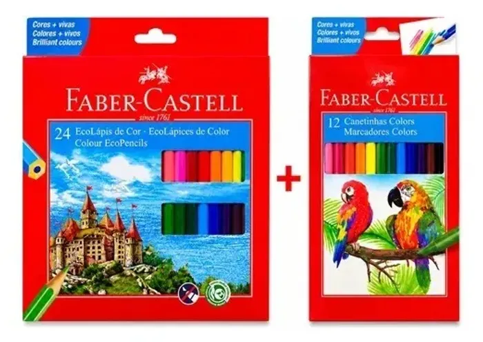 Kit Lápis De Cor Faber-castell 24 Cores + 12 Canetinhas