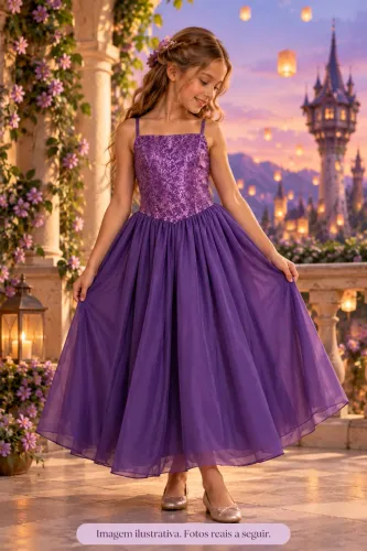 Vestido Temático Rapunzel Tam 12/14 - Infantil