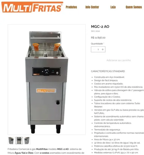 Fritadeira industrial igual do McDonald's a gás
