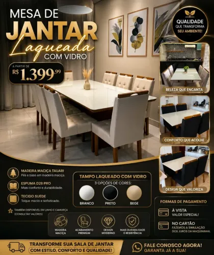 Top MESAS DE JANTAR COM VIDRO LAQUEADO direto de fábrica e pagamento só na entrega.