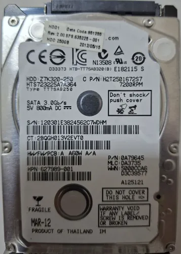 HD 2.5" | 250GB | 7200RPM | Hitachi