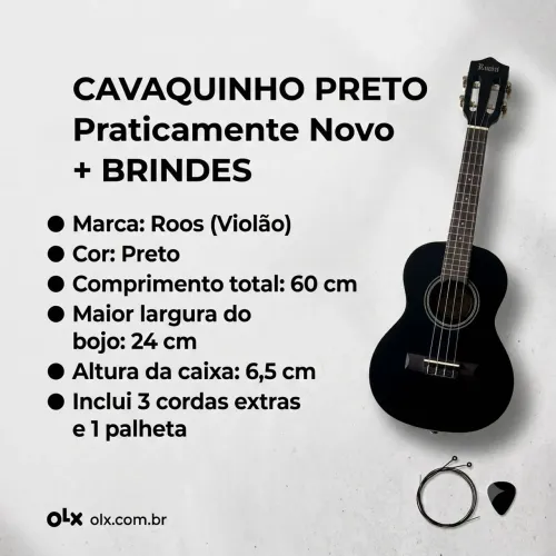 Cavaquinho Roos Preto - Praticamente Novo + Brindes