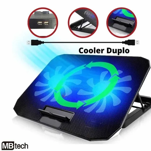 Suporte Base Notebook Com Ventilação Apoio Mesa 2 Coolers Led