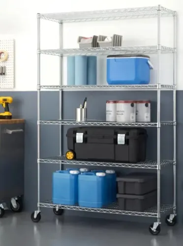 Rack de prateleira de arame TRINITY de 6 camadas, inclui rodas.