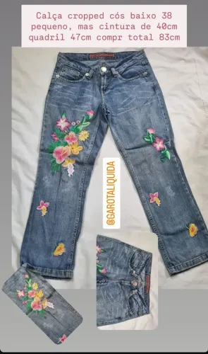 Calça jeans cropped 38 bordada linda