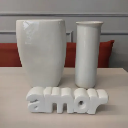 2 Vasos Decorativos Brancos + Palavra Amor em Perfeito Estado | Entrego com Taxa 
