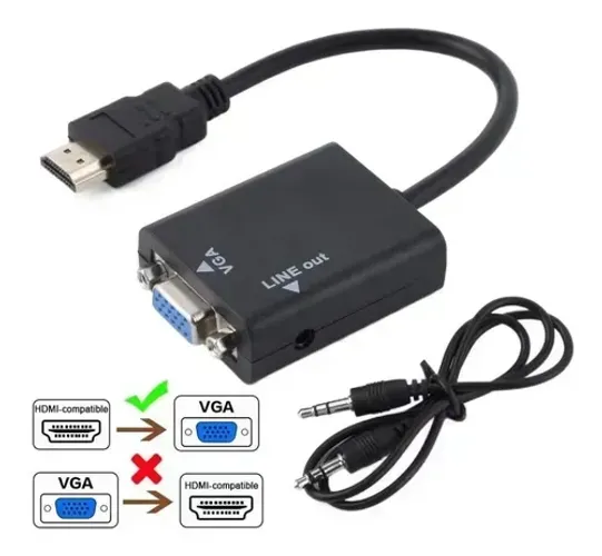 Cabo Adaptador Conversor Hdmi Vga P2 Auxiliar Áudio