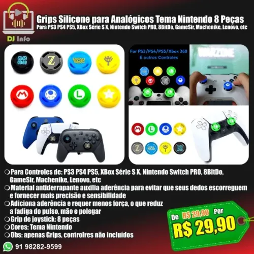 Grips Silicone para Analógicos Tema Nintendo 8 Peças
