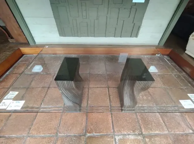 Mesa retangular de jantar para 6 pessoas rattan filipino e vidro